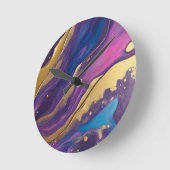 Abstract-Flow Art-Blue Roze Paarse en Gold- Ronde Klok (Hoek)