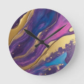 Abstract-Flow Art-Blue Roze Paarse en Gold- Ronde Klok (Voorkant)