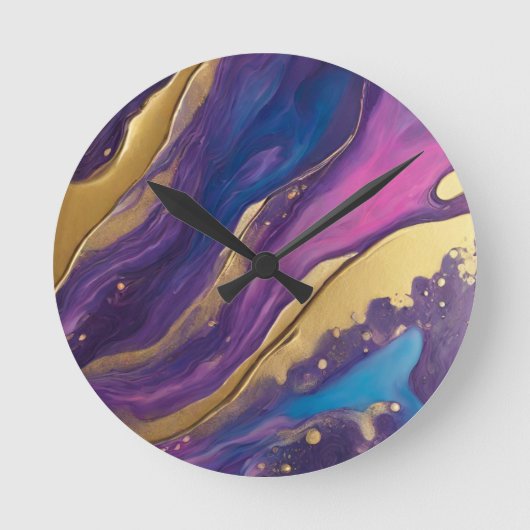 Abstract-Flow Art-Blue Roze Paarse en Gold- Ronde Klok (Voorkant)