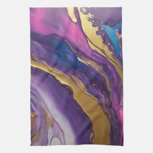 Abstract-Flow Art-Blue Roze Paarse en Gold- Theedoek (Verticaal)