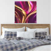 Abstract-Flow Art-Fuchsia Paarse en Gold- Canvas Afdruk (Insitu (Slaapkamer))