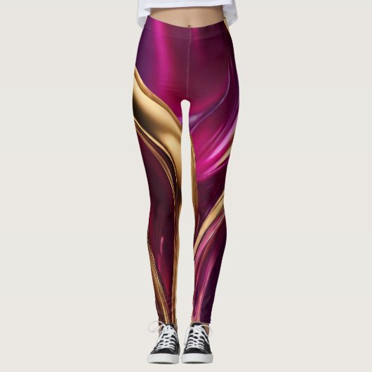 Abstract-Flow Art-Fuchsia Paarse en Gold- Leggings (Voorkant)