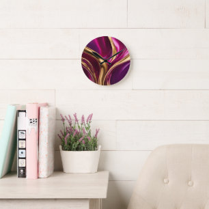 Abstract-Flow Art-Fuchsia Paarse en Gold- Ronde Klok
