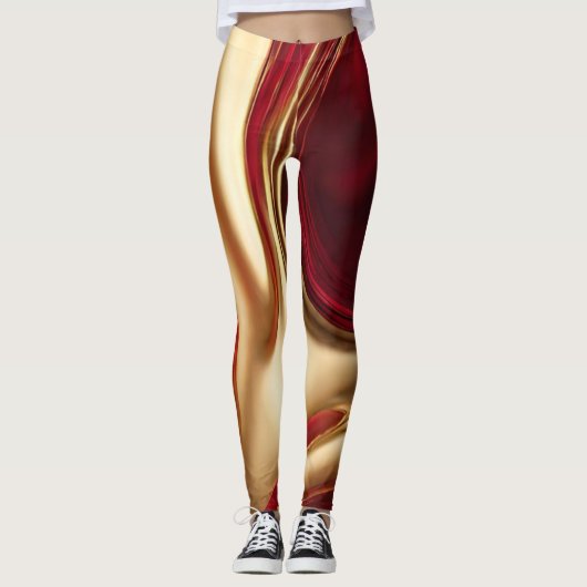 Abstract-Flow Art-Red en Gold- Leggings (Voorkant)