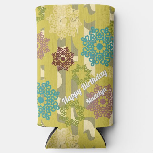 Abstract Flower and Camouflage Stripes Pattern Seltzer Blikjeskoeler (Voorkant)