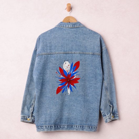 Abstract Flower Denim Jacket