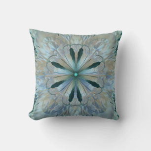 Abstract Flower Fractal Blauwgroen Wit Blauw Grijs Kussen