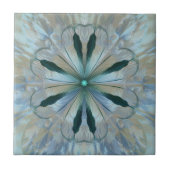 Abstract Flower Fractal Blauwgroen Wit Blauw Grijs Tegeltje (Voorkant)