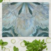 Abstract Flower Fractal Blauwgroen Wit Blauw Grijs Theedoek (Gevouwen)