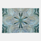 Abstract Flower Fractal Blauwgroen Wit Blauw Grijs Theedoek (Horizontaal)