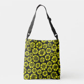 Abstract Flowers 031023 - Geel op Zwart Crossbody Tas (Achterkant)