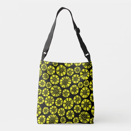 Abstract Flowers 031023 - Geel op Zwart Crossbody Tas (Achterkant)