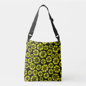 Abstract Flowers 031023 - Geel op Zwart Crossbody Tas (Voorkant)