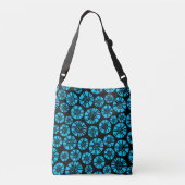Abstract Flowers 031023 - Hemelsblauw op zwart Crossbody Tas (Achterkant)