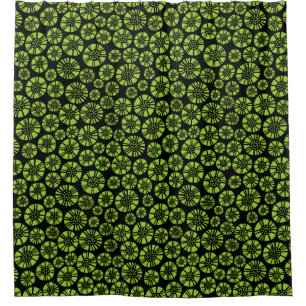 Abstract Flowers 031023 - Martian Green op zwart Douchegordijn