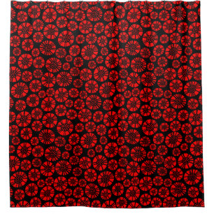 Abstract Flowers 031023 - Rood op Zwart Douchegordijn