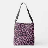 Abstract Flowers 031023 - Roze op Zwart Crossbody Tas (Achterkant)