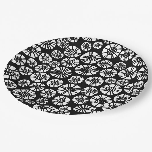 Abstract Flowers 031023 - Wit op Zwart Papieren Bordje (Gekanteld)