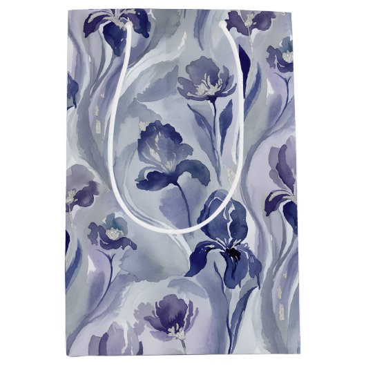 Abstract Flowers Pattern Indigo Purple Iris Medium Cadeauzakje (Voorkant)