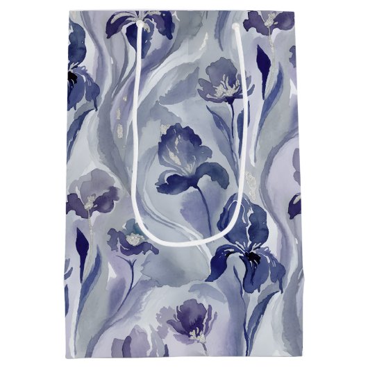 Abstract Flowers Pattern Indigo Purple Iris Medium Cadeauzakje (Achterkant)