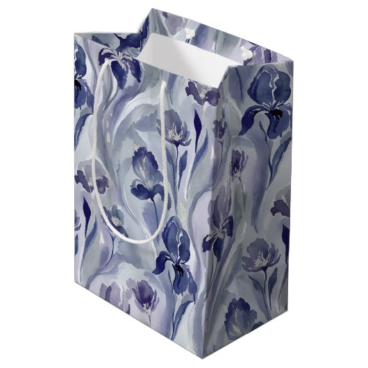 Abstract Flowers Pattern Indigo Purple Iris Medium Cadeauzakje (Achterkant Gekanteld)