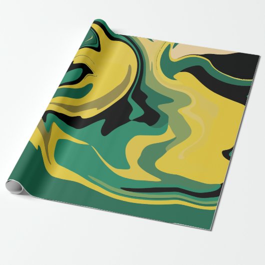 Abstract Flowing Green and Yellow Design Cadeaupapier (Uitgerold)