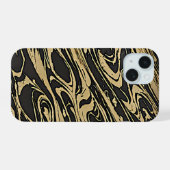 Abstract Fluid Art - Black Marble Effect iPhone 15 Case (Achterkant horizontaal)