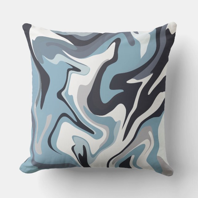 Abstract Fluid Art with Swirling Blue & Grey Tones Kussen (Voorkant)