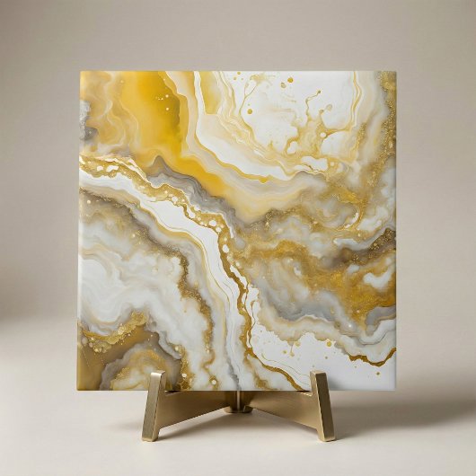 Abstract Fluid Ink Art Gold and White Marble  Tegeltje