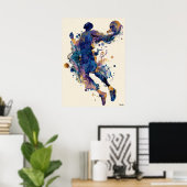 Abstract Fluid Ink Basketball Player – Modern Art Poster (Thuiskantoor)