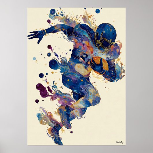 Abstract Fluid Ink Football Player – Expressive  Poster (Voorkant)