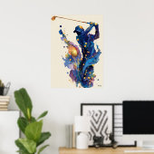 Abstract Fluid Ink Golfer Dynamic Motion Wall Art Poster (Thuiskantoor)