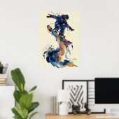 Abstract Fluid Ink Snowboarder Dynamic Motion Art Poster (Thuiskantoor)