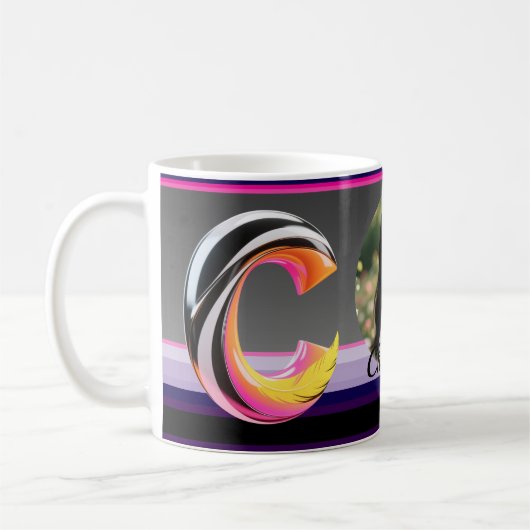 Abstract Fluid Letter C Neon Feather Koffiemok (Links)