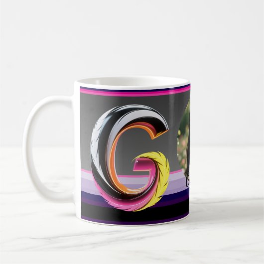 Abstract Fluid Letter G Neon Feather Koffiemok (Links)