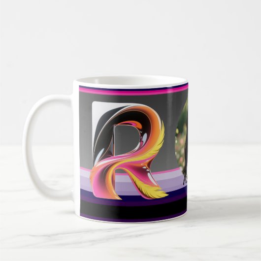 Abstract Fluid Letter R Neon Feather Koffiemok (Links)
