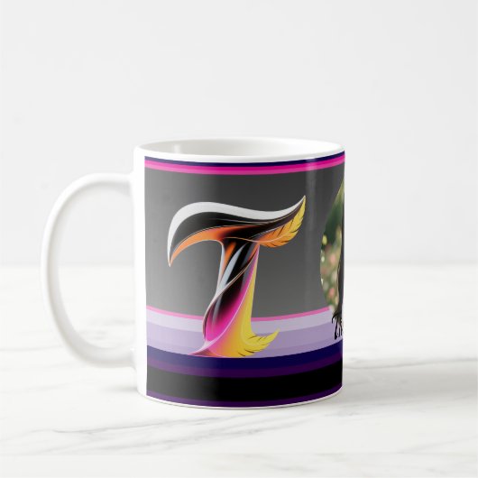 Abstract Fluid Letter T Neon Feather Koffiemok (Links)