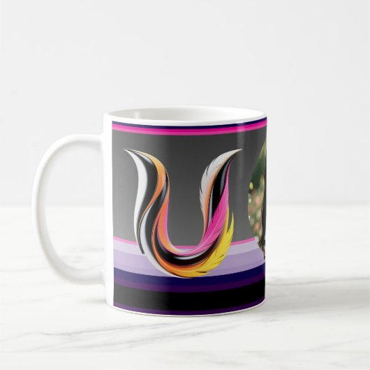Abstract Fluid Letter U Neon Feather Koffiemok (Links)