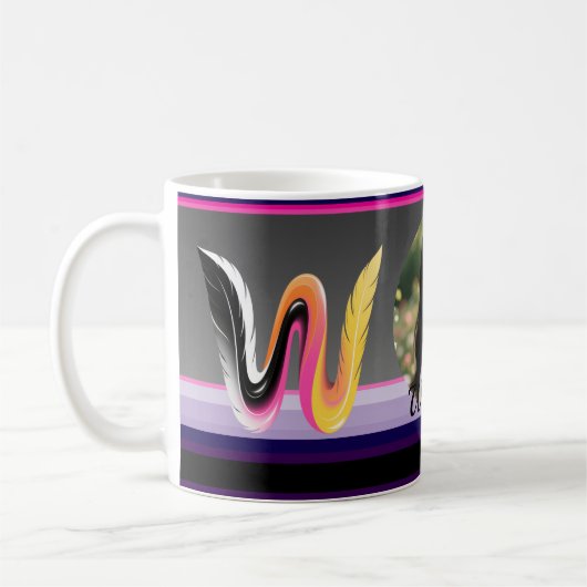 Abstract Fluid Letter W Neon Feather Koffiemok (Links)
