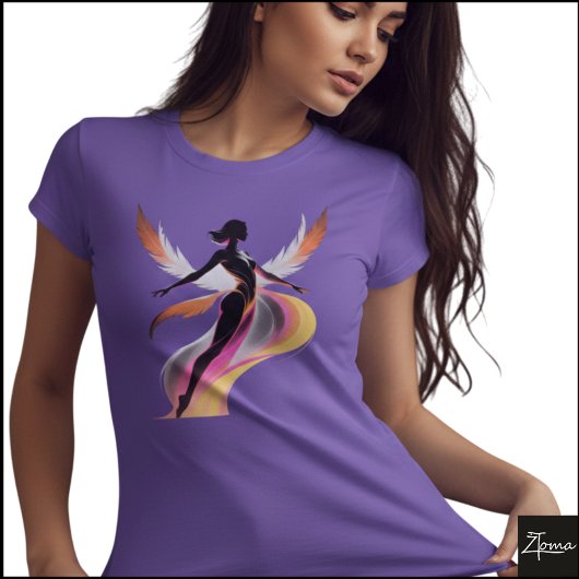 Abstract Flying Woman Neon Flow Silhouette T-shirt