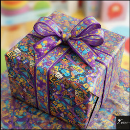 Abstract Folk Art Geometric Quilt Mosaic Cadeaupapier