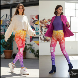 Abstract Folk Art Rainbow Gradient Quilt Leggings