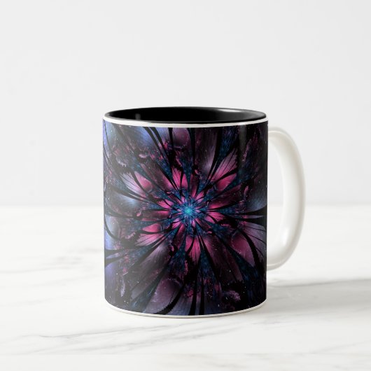 Abstract fractal flower design.   tweekleurige koffiemok (Voorkant rechts)