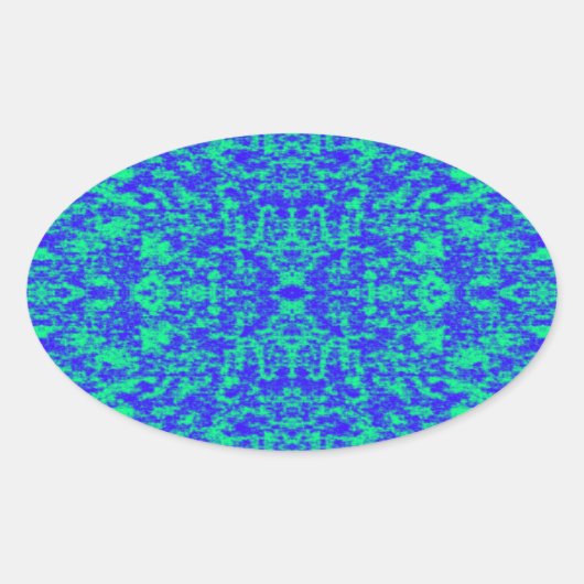 Abstract fractal in blauw en groen ovale sticker (Voorkant)