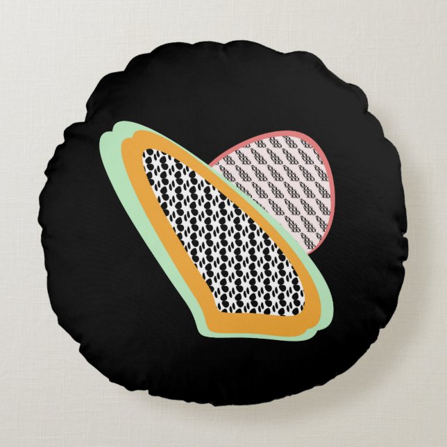 Abstract fruit Papaya Dragonfruit Rond Kussen (Voorkant)