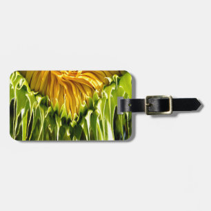 Abstract funky retro zonnebloem, geschrokken geome bagagelabel