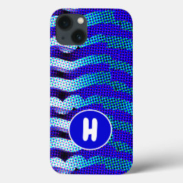 Abstract Funky Wave Pattern Blue, Green Monogramed Case-Mate iPhone Case