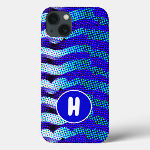 Abstract Funky Wave Pattern Blue, Green Monogramed Case-Mate iPhone Case