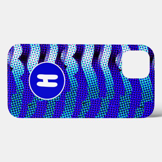 Abstract Funky Wave Pattern Blue, Green Monogramed Case-Mate iPhone Case (Achterkant (horizontaal))