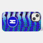 Abstract Funky Wave Pattern Blue, Green Monogramed iPhone Hoesje (Achterkant horizontaal)